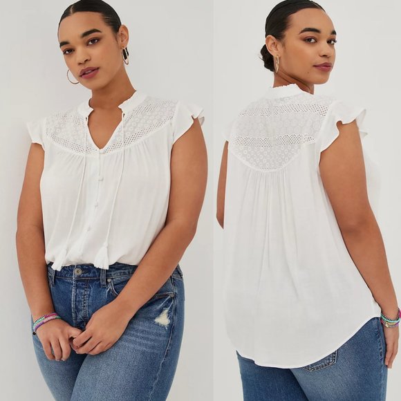 torrid Tops - Torrid 3 Flutter Sleeve Peasant Blouse - White 3X 22 24
